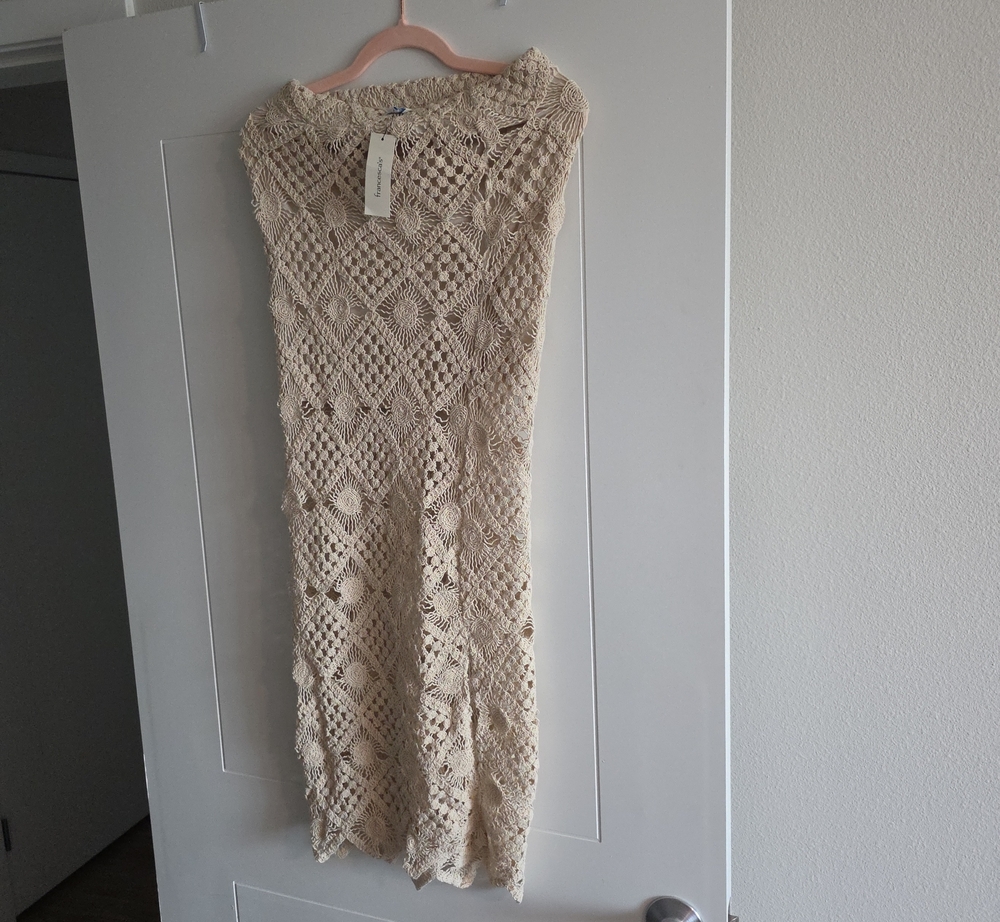 Blue Rain Cream Crocheted Maxi Skirt